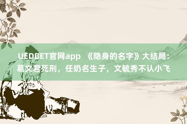 UEDBET官网app  《隐身的名字》大结局：葛文君死刑，任奶名生子，文毓秀不认小飞