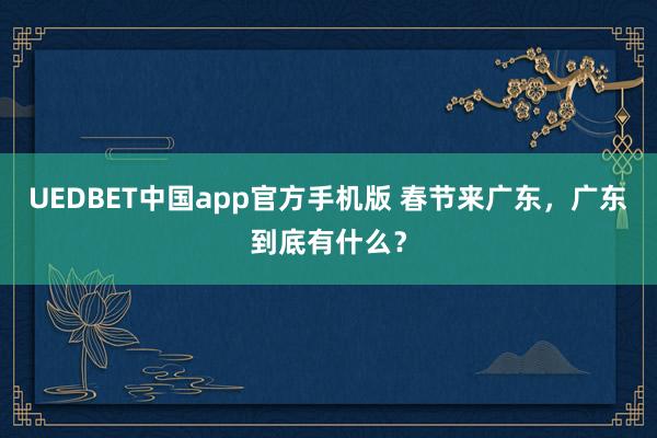 UEDBET中国app官方手机版 春节来广东，广东到底有什么？