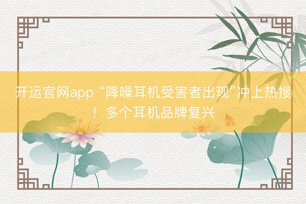 开运官网app “降噪耳机受害者出现”冲上热搜！多个耳机品牌复兴