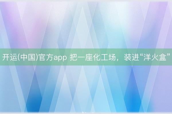 开运(中国)官方app 把一座化工场，装进“洋火盒”