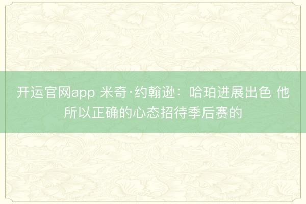开运官网app 米奇·约翰逊：哈珀进展出色 他所以正确的心态招待季后赛的