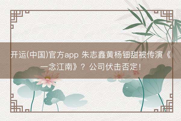 开运(中国)官方app 朱志鑫黄杨钿甜被传演《一念江南》?公司伏击否定!