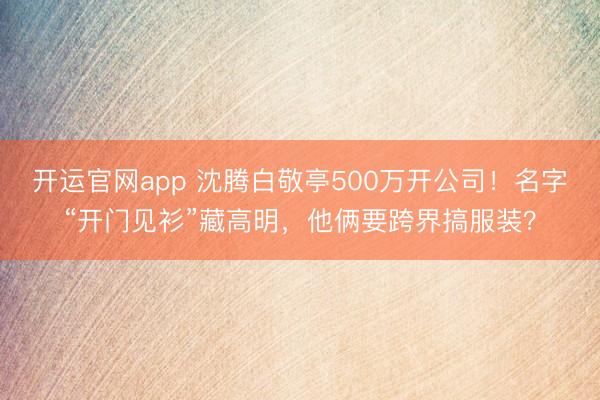开运官网app 沈腾白敬亭500万开公司！名字“开门见衫”藏高明，他俩要跨界搞服装？